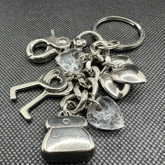 Kathy Van Zeeland Signature Bag/Heart/Keys Bag Charm Key Chain Silver Toned - Picture 4 of 14